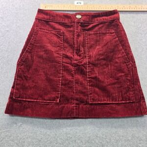 HM Burgundy Corduroy Mini Skirt Womens 4 Red A-Line Patch Pocket 0771338 0